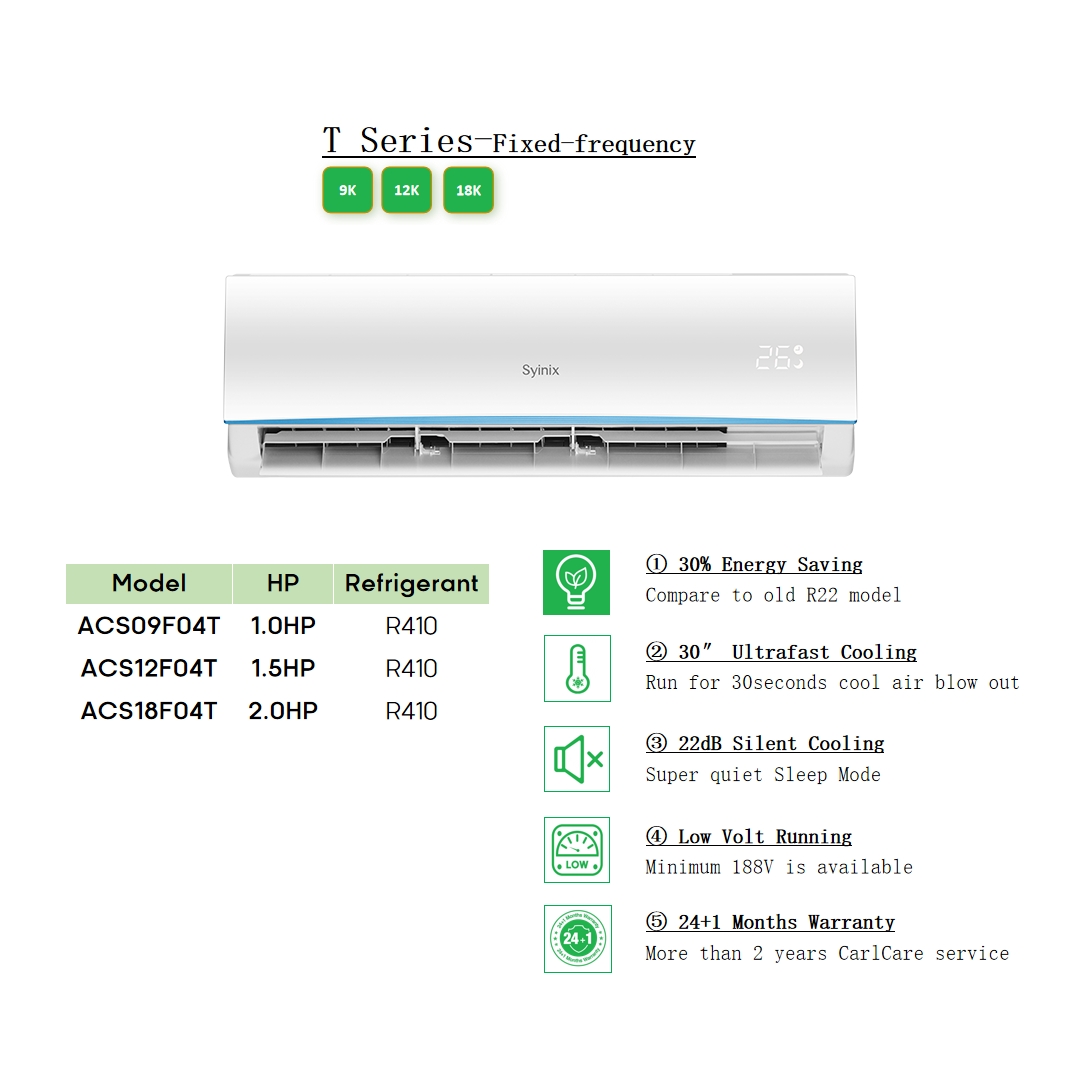 Syinix Split Energy saving Air Conditioner 1.5 HP (With installation kit)
